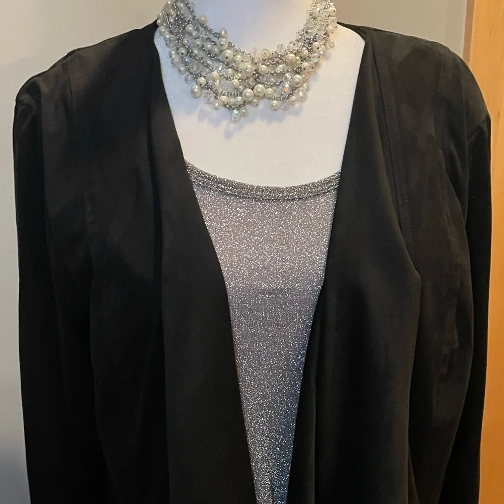 Hutch Black Waterfall Jacket L NWT Faux Suede Open Front Blazer Evening Holiday - Picture 2 of 9